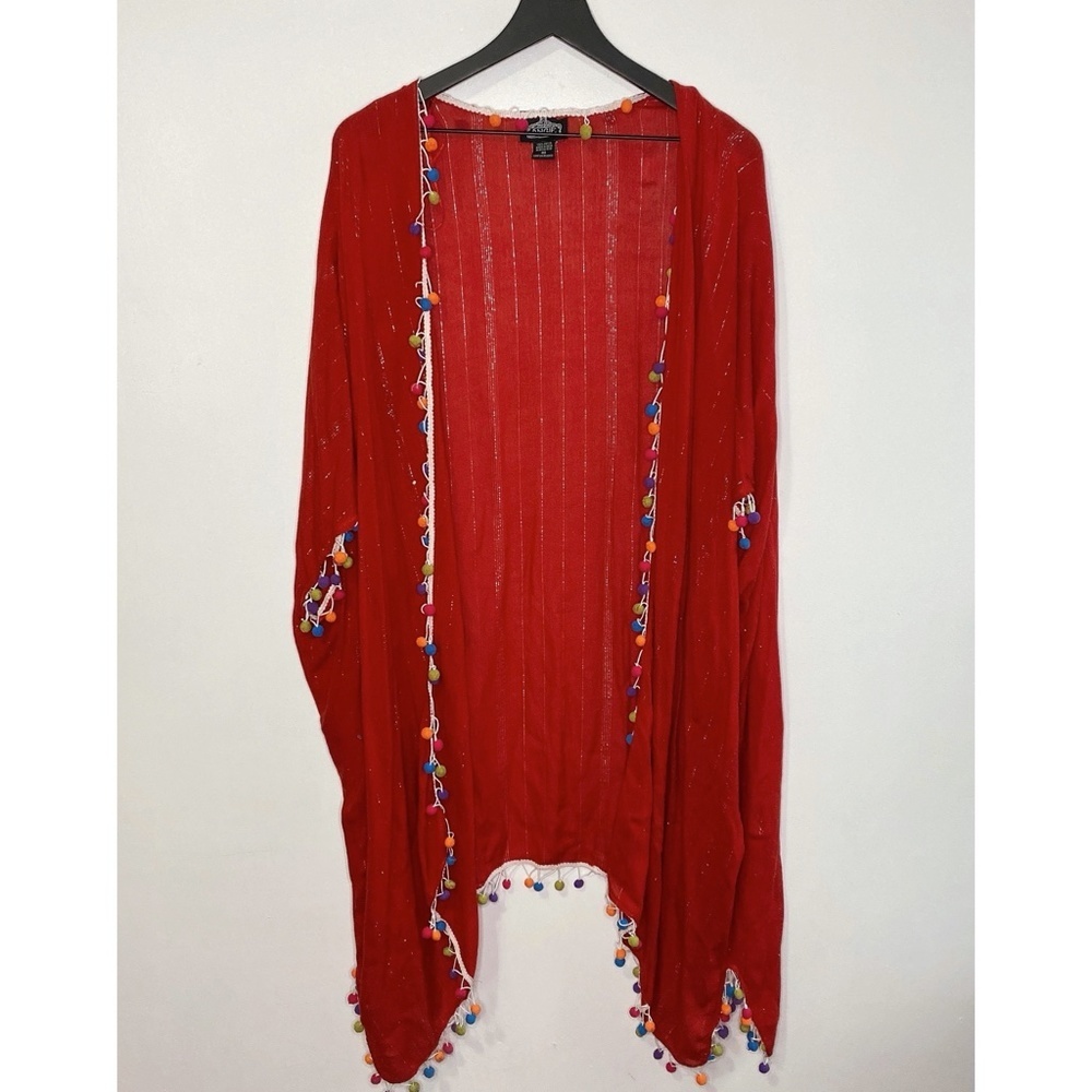 Angie Pom Trim Striped Metallic Kimono